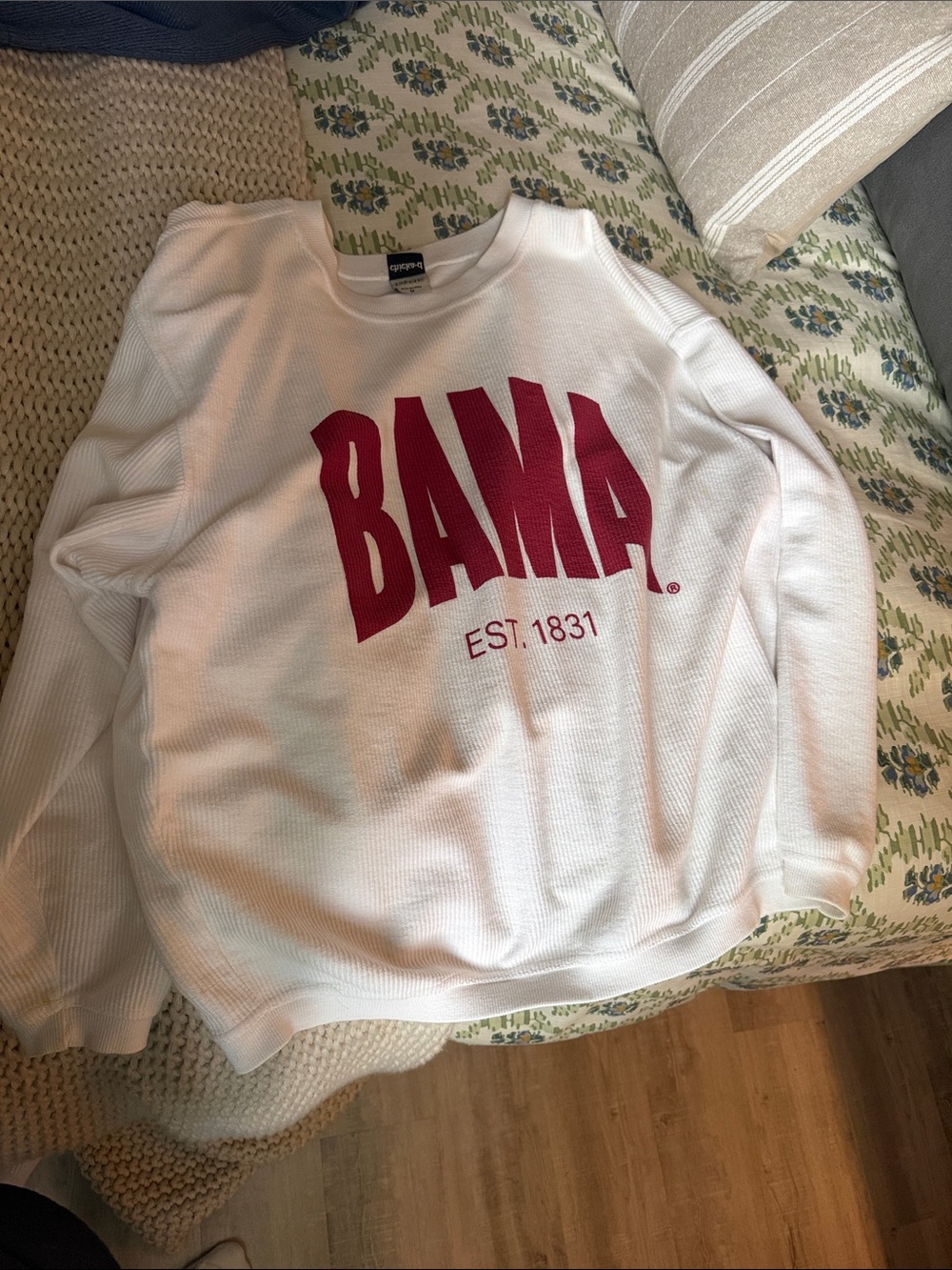 BAMA White Crewneck Sweatshirt with crimson Logo